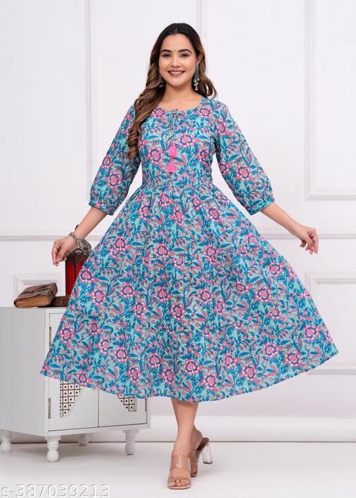 Woman Cotton Floral Printed Anarkali Kurta