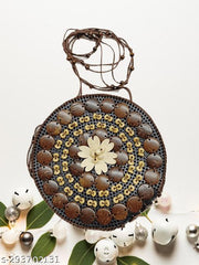 Coconut Shell Beaded Sling Crossbody Long Strap Purse | Handmade Natural Style| Hanging Purse Pack Of 1 Size: 7 X 2 X 7 Inches