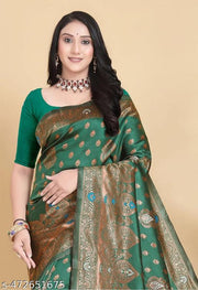 Green Pethani Silk Saree And Unstitched Blouse For Women