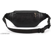 Premium PU Leather Waist Bag | Faux Leather Fanny Pack for Men & Women | Waterproof Travel Hiking Running Sports Belt Bag | Black