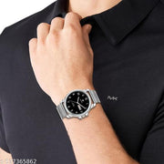 RUSTET Analog New Track Number Dial Day Date Functioning Steel Strap Watch for Men