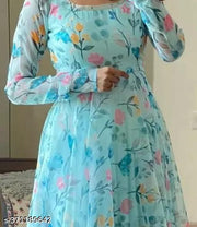 Divine Sky Blue Floral Georgette Anarkali Gown Set