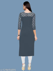 Casual American Crepe And Rasal Net Round Neck And 3/4 Sleeves Stylish Kurti For Womans