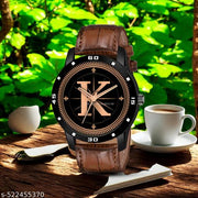 MAVIA WATCHESAnalog Round black Dial ALPHABET K Design Stylish brown Strap Classic Design Fancy Watch for Men and Boys, Pack of 1 ALPHABET K-AVO-BLK-DBRW-1