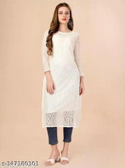 Net Embroiderd Stright Kurti