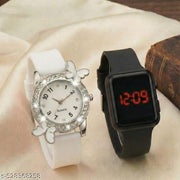 White Rubber woman analog watch with Free LED Digital Watch