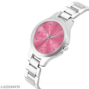 Yolako Pink Heart Dial Metal silver Belt Girls Watch