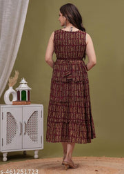 Flared Kurta Beautiful Sleeveless Ethnic Wear Trendy Anarkali Kurta Gown round Neck mirror work Embroidered ethnic Gown