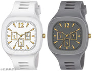Square Dial Black Blue Grey White Analog Watches with Silicon Strap Stylish ADDI Designer Combo Watch for Mens & Boys