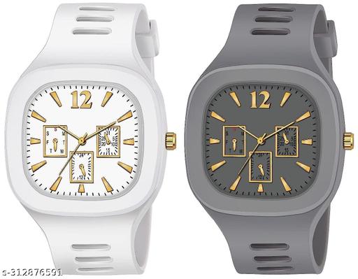 Square Dial Black Blue Grey White Analog Watches with Silicon Strap Stylish ADDI Designer Combo Watch for Mens & Boys