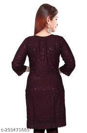 women cotton full Embroidery chikan Kurtis stylised Kurtis, embroider work done on both side front back and on arms also.