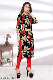 Women Crepe Fabric Printed Straight Kurti, Size -S, M, L, XL, XXL, 2XL, XXXL, 3XL, 4XL, 5XL ( New Arrival New Design Fashionable Kurti )