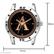 Talgo Analog Round Black Dial ALPHABET A Design Stylish Beige Leather Strap Classic Design Fancy Wrist Watch for Men and Boys, Pack of 1 - ALP-A-AVO-SIL-TAN-CRL