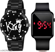 Watch Combo BUY 1 GET 1 FREE Low Price Stylish Combo Watch Analog Watch - For Men Analog And digital All Black Rubbers Strap Stylish Pack Of 2 Combo Watch