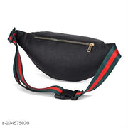 K London Stylish Artificial Leather Black Waist Bag Elegant Style Travel Pouch Passport Holder with Adjustable Strap(2143_Black)