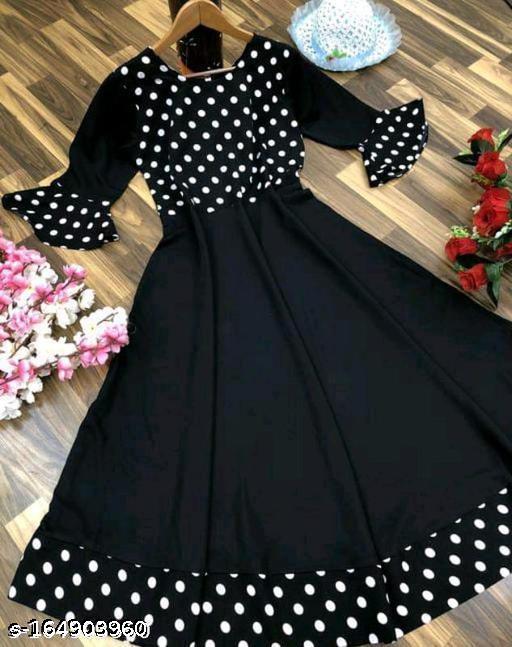 Polyster/Crepe fabric-Dot frill Kurtis