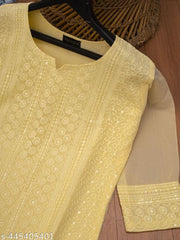 chikankari kurti, Yellow Kurta