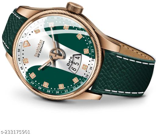 3D Glass Date Display Dial Leather Belt Analog Watch - for Men