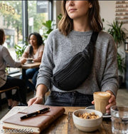 Waist bag for men, travel fanny pack, women sling bag, black hip pouch, crossbody chest bag, leather waist pouch, bike riding bag.