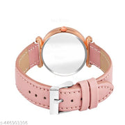 Skoal Analog Round Black Dial ALPHABET S Design Stylish Peach Leather Strap Classic Design Fancy Wrist Watch for Women and Girls, Pack of 1 - ALPHA-S-GEN-RG-PCH-L