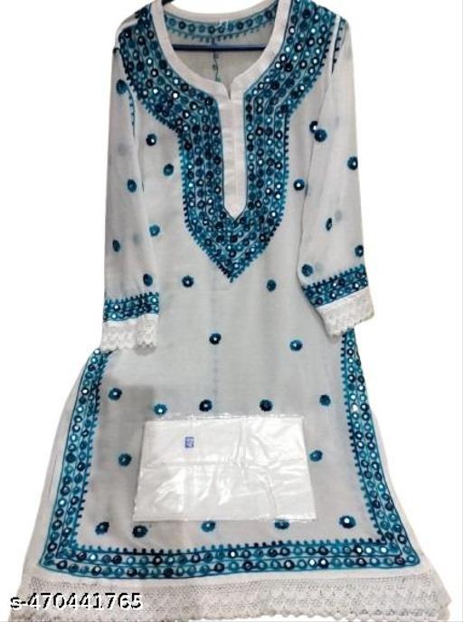 Lucknowi chikankari mirror work seded thared maching innor women fancy latest kurti