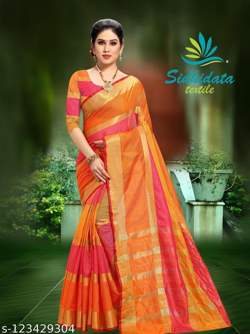 Sidhidata Textile Women's Kota Doria Cotton Saree With Unstitched Blouse piece