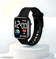 Trendy Black Colour Small Led Light Digital Watch for Unisex Kids Boys n Girls