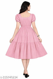 Women Rayon Solid A-Line Flared Kurti | Stylish Puff Sleeve One Piece Dress| Party Wear Dress Under 199 | Peach Baby Pink