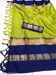 Mira Pattu Cotton Silk Saree with Blouse Piece (Cyan & Blue)