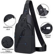 Sling Bag for Men Crossbody Slim Chest Bag for Men for Upto 8-inch iPad Small Shoulder Side Bag with Earphone Port Water-resistant Mobile Bag Passport Bag for Travel Day pack Office,Black