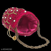 BeijoBolsa Pink Women Velvet Embroider Potli Pouch for Wedding, Puja or Party
