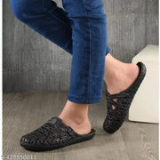 Monoction Elegant Women Woven Mesh Lace-Up Mule Slippers | Breathable Hollow-Out Casual Sandals | Lightweight Flexible Rubber Mules