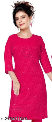 women cotton full Embroidery chikan Kurtis stylised Kurtis, embroider work done on both side front back and on arms also.