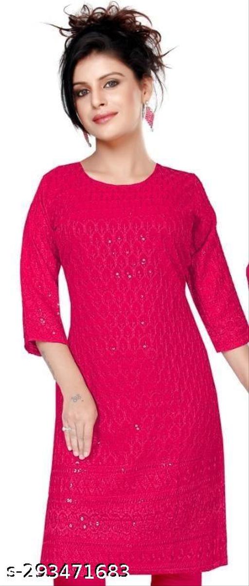 women cotton full Embroidery chikan Kurtis stylised Kurtis, embroider work done on both side front back and on arms also.
