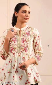 WOMEN'S JAIPURI FLORAL SHORT KURTA ,FLORAL SHORT KURTA,SHORT KURTA FOR JEANS
