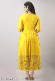 women's Rayon Printed Long Flared Anarkali Kurti