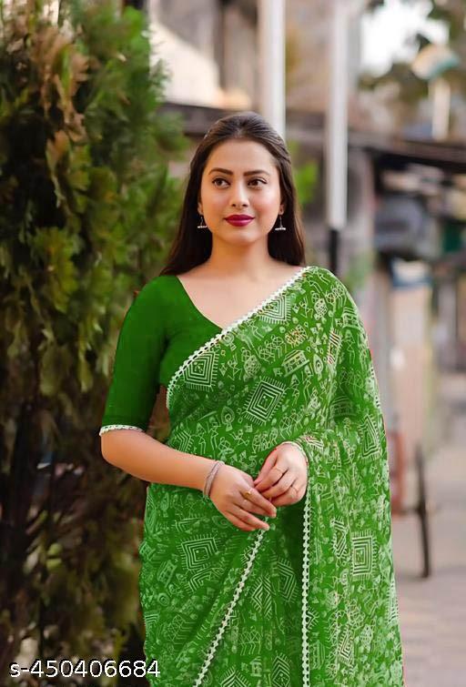 Fancy Georgette Printed  saree (With Lace Border)