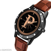 MAVIA WATCHESAnalog Round black Dial ALPHABET P Design Stylish brown Strap Classic Design Fancy Watch for Men and Boys, Pack of 1 ALPHABET P-AVO-BLK-BRW-CHL-1