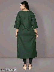 Women Cotton A-Line Embroidered Mustered Kurti