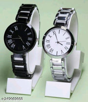 New Ethnic Solid Black White Metal Belt Analog Watches Combo for Women