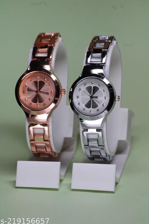 Best Quality Fancy Flower Designer Chain Metal Belt  Analog Combo Watches  For Women Watches for Girls