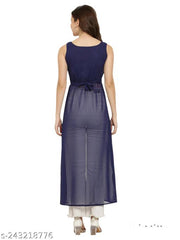 Shimao Trendy Solid Georgette Front-Open High-Slit Sleeveless Kurta for Women