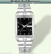 V&K Emporium.  Men's Silver rectangular wristwatch withe Date And Day.Stylish And Gorgeous.Looks.