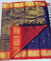 New stylish fancy checks cotton silk saree with contrast blouse for girls and women