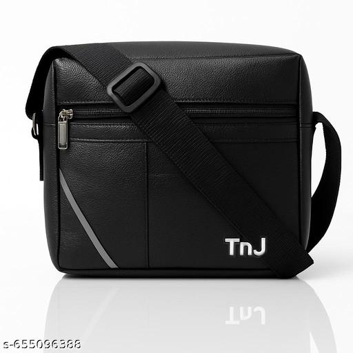 Zerrish Men’s Black PU Leather Sling Bag | Stylish Crossbody Shoulder Bag for Travel, Office & Daily Use | Adjustable Strap, Lightweight & Durable