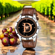 Femeo  Analog 9111 Watches Round Black Dial D Design Stylish Brown Leather Strap Classic Design Fancy Wrist Watch for Men and Boys, Pack of 1 - A07ZALPHA-D-AVO-SIL-DBRW-CRL