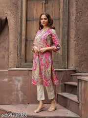 Stylish Look Pink Print  Strate Kurti
