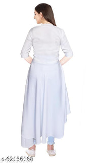Polyster/Crepe fabric-Glitter Fashion Women and Girls Front Slit Open Long Asymmetric Kurta/Kurti Dress