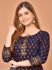 stylish printed Straight kurta_Navyblue
