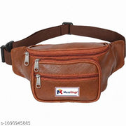 MassKings Brown Leather Waist Bags for Men & Women | Multi-Pocket Travel Waist Bags | Lightweight Crossbody Chest & Waist Bags